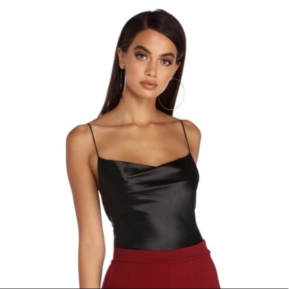 Windsor Tops - Black satin bodysuit